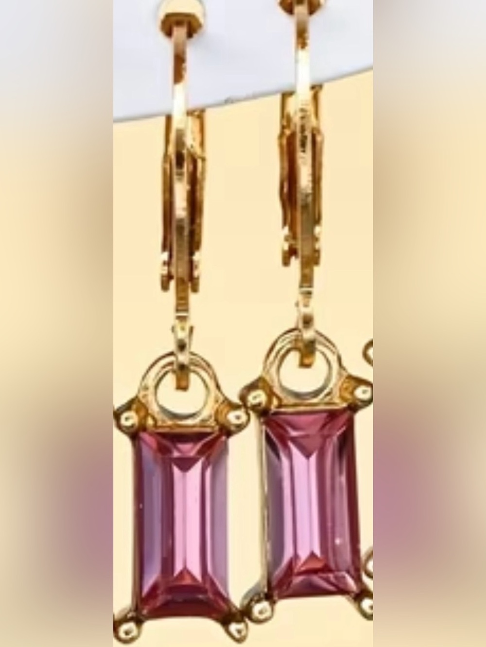 Gold Drop Earrings with Pink Crystal Pendant